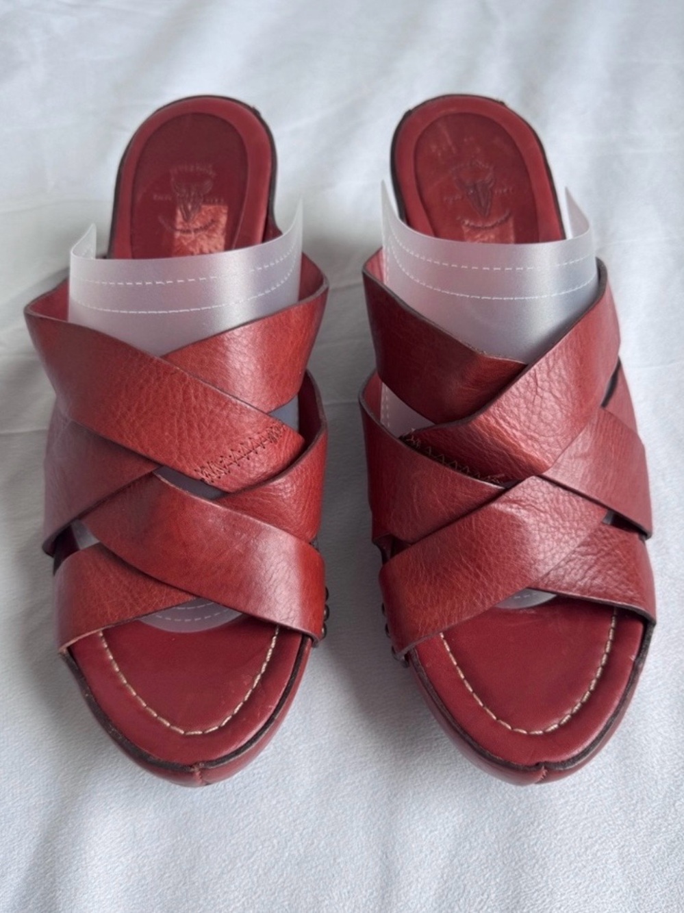 Frye Burgundy Leather Crisscross Slide Sandals Size 9.5B